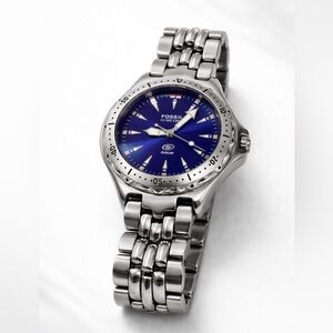 Fossil Blue Stainless Steel Watch Blue Dial Silver Bracelet Classic Casual